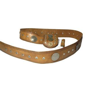 Vintage Cowhide Leather Women's Belt with 10 International Coins and Small Bag